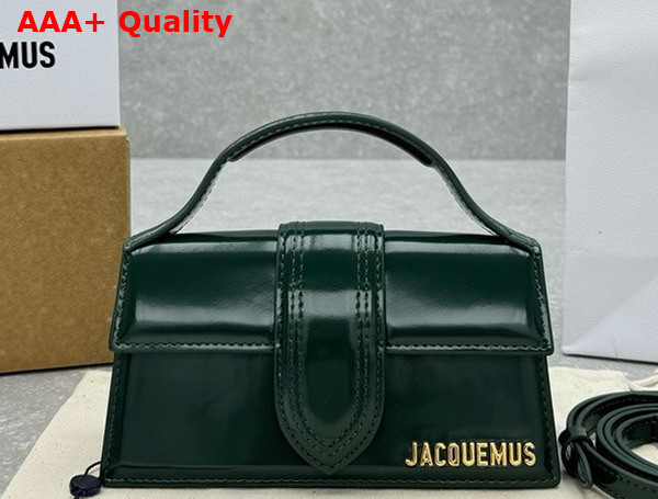 Jacquemus Le Bambino Small Flap Bag in Dark Green Glazed Leather Replica