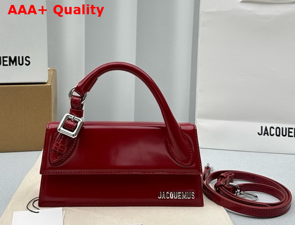 Jacquemus Le Chiquito Long Boucle Long Signature Buckled Handbag in Red Shiny Spazzolato Leather Replica