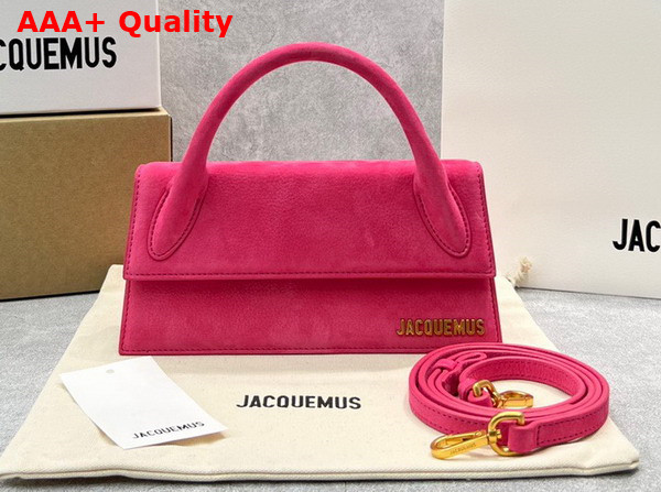 Jacquemus Le Chiquito Long Signature Leather Handbag in Rose Pink Suede Leather Replica