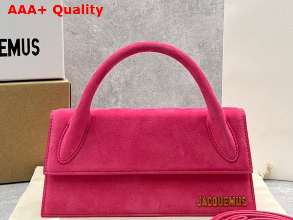 Jacquemus Le Chiquito Long Signature Leather Handbag in Rose Pink Suede Leather Replica