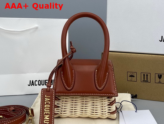 Jacquemus Le Chiquito Mini Leather and Wicker Bag Dark Red Replica