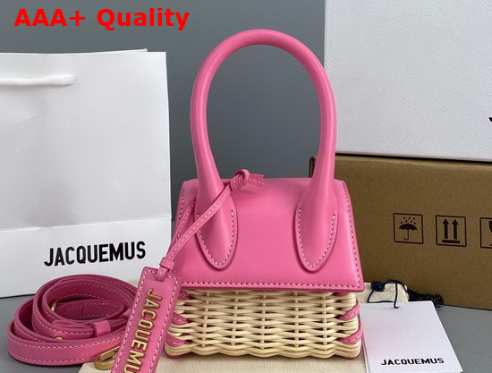 Jacquemus Le Chiquito Mini Leather and Wicker Bag Pink Replica