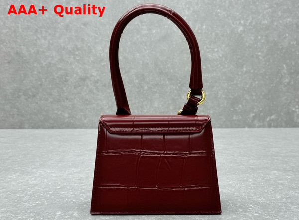 Jacquemus Le Chiquito Moyen Boucle Les Sculptures Signature Buckled Handbag in Dark Burgundy Croc Embossed Structured Leather Replica