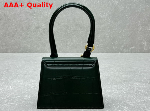 Jacquemus Le Chiquito Moyen Boucle Les Sculptures Signature Buckled Handbag in Dark Green Croc Embossed Structured Leather Replica