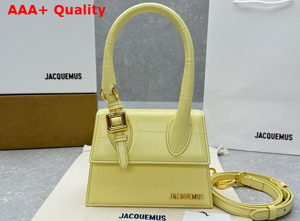 Jacquemus Le Chiquito Moyen Boucle Les Sculptures Signature Buckled Handbag in Pale Yellow Croc Embossed Structured Leather Replica