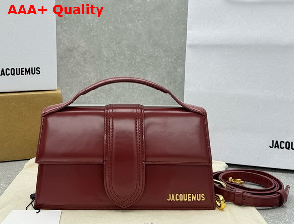 Jacquemus Le Grand Bambino Crossbody Flap Bag in Burgundy Glazed Leather Replica