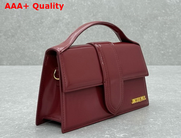 Jacquemus Le Grand Bambino Crossbody Flap Bag in Burgundy Glazed Leather Replica