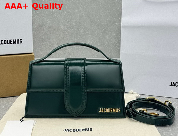 Jacquemus Le Grand Bambino Crossbody Flap Bag in Dark Green Glazed Leather Replica