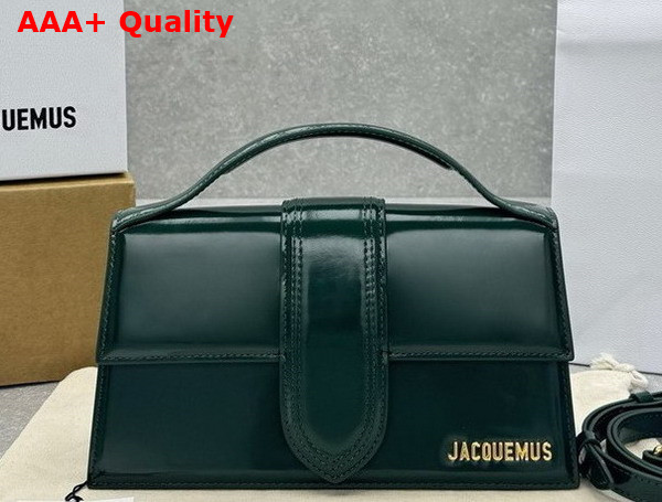 Jacquemus Le Grand Bambino Crossbody Flap Bag in Dark Green Glazed Leather Replica