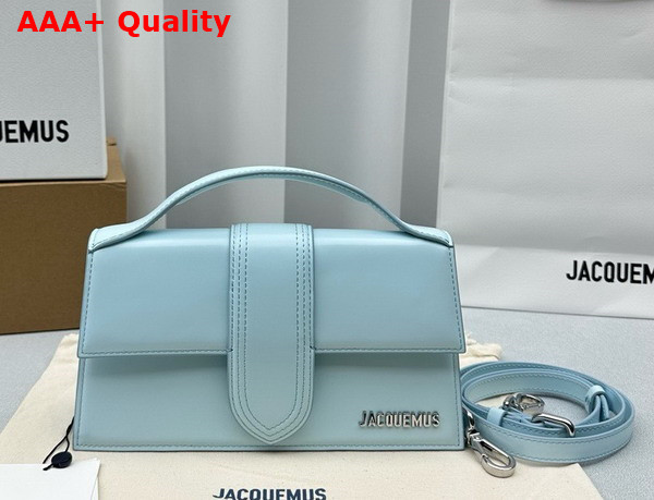 Jacquemus Le Grand Bambino Crossbody Flap Bag in Light Blue Glazed Leather Replica