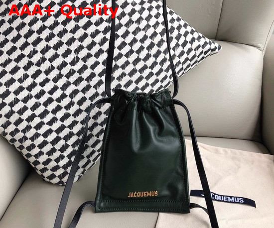 Jacquemus Le Pequeno Drawstring Leather Bag in Green Replica