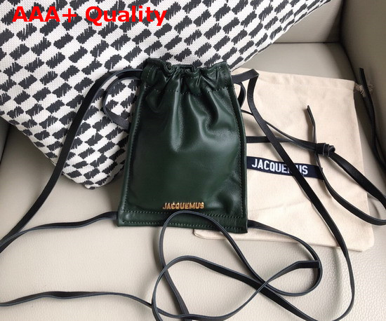 Jacquemus Le Pequeno Drawstring Leather Bag in Green Replica