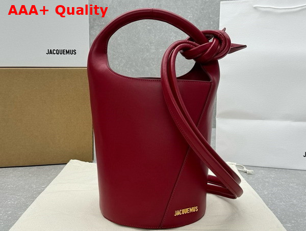 Jacquemus Le Petit Tourni Les Sculptures Mini Knotted Bucket Bag in Dark Red Replica