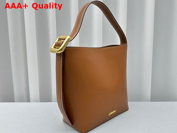 Jacquemus Le Regalo Le Chouchou Buckled Bucket Bag in Light Brown Smooth Leather Replica