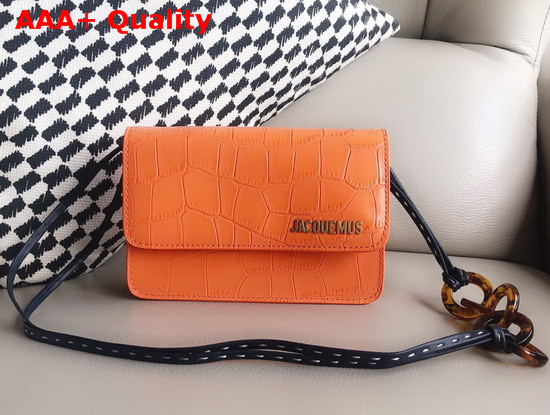 Jacquemus Le Sac Riviera Bag in Orange Embossed Croc Effect Leather Replica