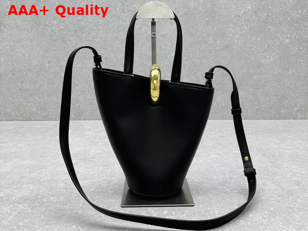 Jacquemus The Small Bambola Asymmetric Mini Bucket Bag in Black Smooth Leather Replica