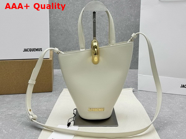 Jacquemus The Small Bambola Asymmetric Mini Bucket Bag in Light Ivory Smooth Leather Replica