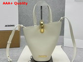 Jacquemus The Small Bambola Asymmetric Mini Bucket Bag in Light Ivory Smooth Leather Replica