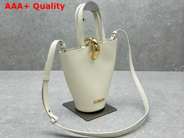 Jacquemus The Small Bambola Asymmetric Mini Bucket Bag in Light Ivory Smooth Leather Replica