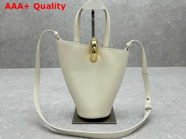 Jacquemus The Small Bambola Asymmetric Mini Bucket Bag in Light Ivory Smooth Leather Replica