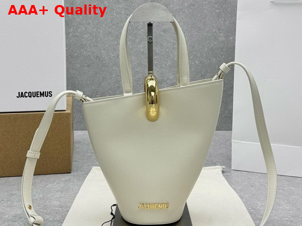 Jacquemus The Small Bambola Asymmetric Mini Bucket Bag in Light Ivory Smooth Leather Replica