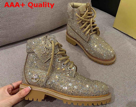 JC X Timberland F Golden Mix Shimmer Suede Boots with Crystal Hotfix Replica