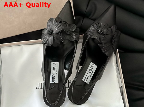 Jimmy Choo Amita Flowers 45 Black Nappa Leather Sling Back Pumps with Flowers Replica