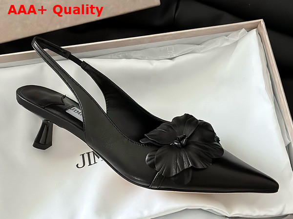 Jimmy Choo Amita Flowers 45 Black Nappa Leather Sling Back Pumps with Flowers Replica