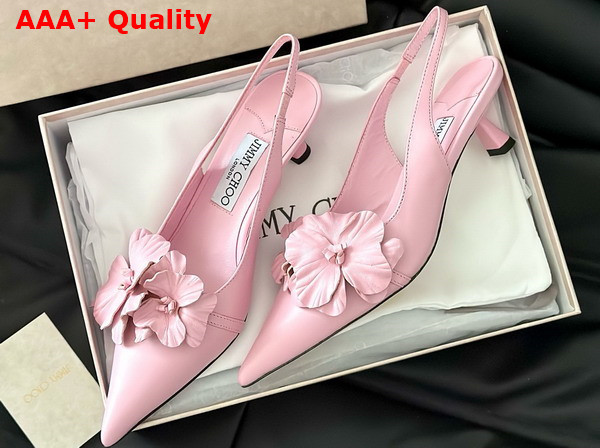 Jimmy Choo Amita Flowers 45 Rose Nappa Leather Sling Back Pumps with Flowers Replica