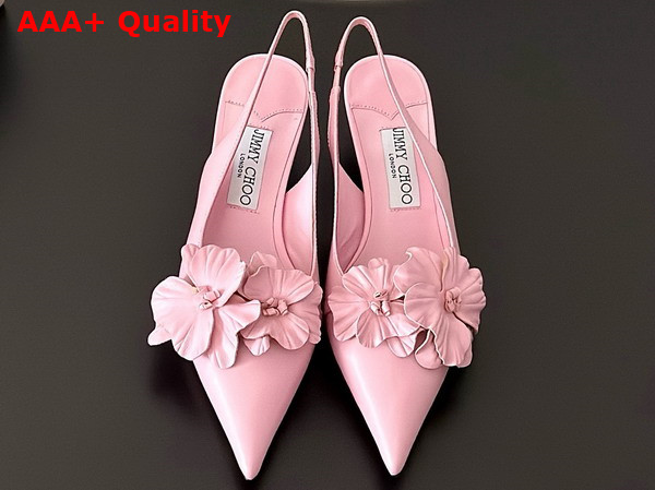 Jimmy Choo Amita Flowers 45 Rose Nappa Leather Sling Back Pumps with Flowers Replica