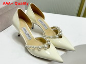 Jimmy Choo Aurelie 65 Latte Patent Leather Pointed Pumps with Pearl Embellishment Replica