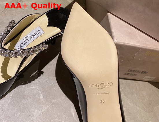 Jimmy Choo Bing 65 Mules in Black Patent Leather with Crystal Strap Replica