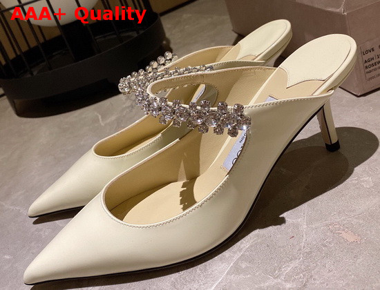 Jimmy Choo Bing 65 Mules in Linen Patent Leather with Crystal Strap Replica