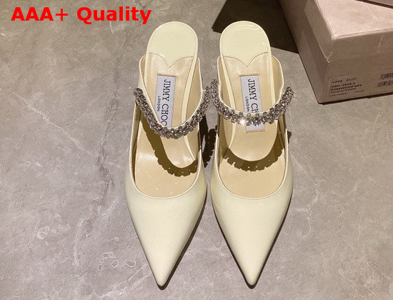 Jimmy Choo Bing 65 Mules in Linen Patent Leather with Crystal Strap Replica