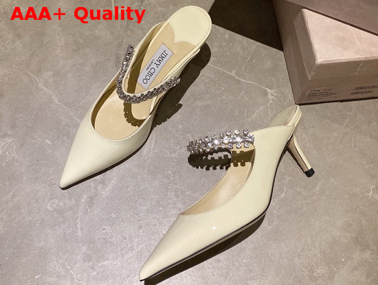 Jimmy Choo Bing 65 Mules in Linen Patent Leather with Crystal Strap Replica