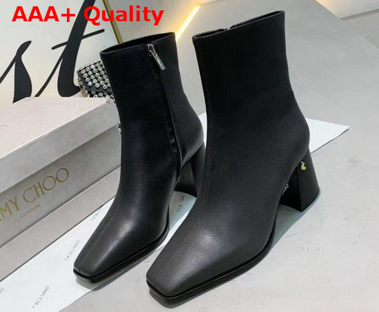 Jimmy Choo Bryelle 65 Black Calf Leather Black Heel Ankle Boots with JC Emblem Replica