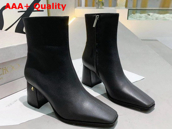 Jimmy Choo Bryelle 65 Black Calf Leather Black Heel Ankle Boots with JC Emblem Replica