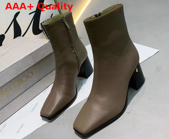 Jimmy Choo Bryelle 65 Grey Calf Leather Black Heel Ankle Boots with JC Emblem Replica