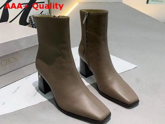 Jimmy Choo Bryelle 65 Grey Calf Leather Black Heel Ankle Boots with JC Emblem Replica