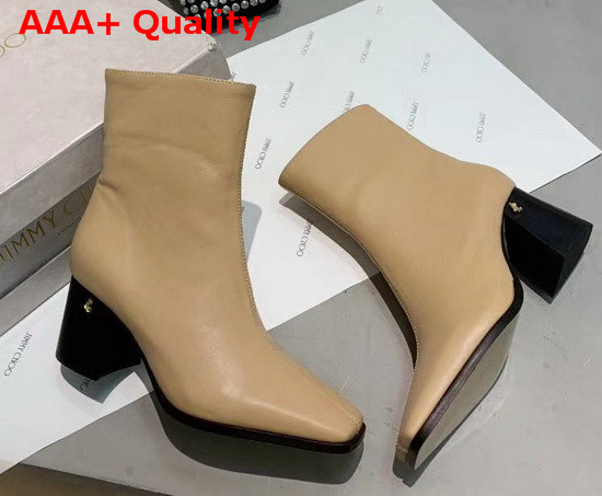 Jimmy Choo Bryelle 65 Tan Brown Calf Leather Black Heel Ankle Boots with JC Emblem Replica