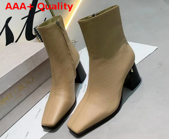 Jimmy Choo Bryelle 65 Tan Brown Calf Leather Black Heel Ankle Boots with JC Emblem Replica