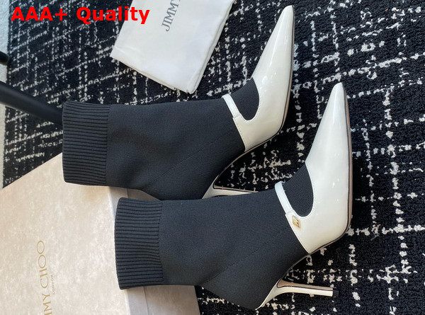 Jimmy Choo Carolyn Ankle Boot 90 Latte and Navy Leather and Knit Ankle Boots Replica