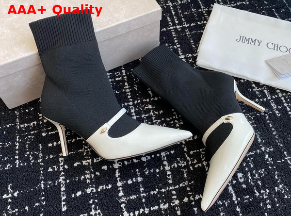 Jimmy Choo Carolyn Ankle Boot 90 Latte and Navy Leather and Knit Ankle Boots Replica