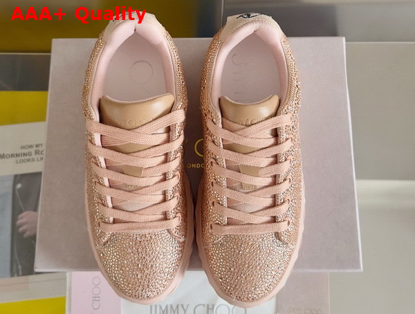 Jimmy Choo Diamond Light Maxi F Pink Crystal Shimmer Suede Trainers Replica