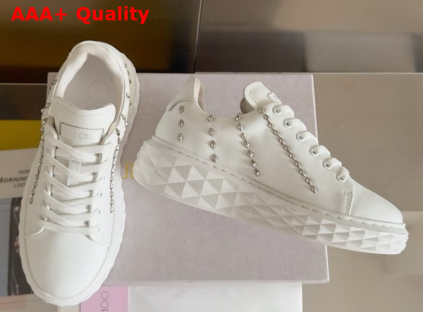 Jimmy Choo Diamond Light Maxi F White Nappa Leather Low Top Trainers with Studs Replica