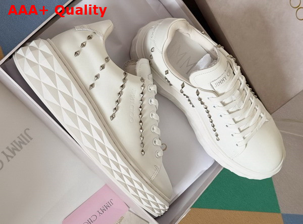 Jimmy Choo Diamond Light Maxi F White Nappa Leather Low Top Trainers with Studs Replica