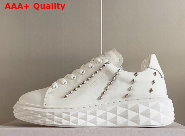 Jimmy Choo Diamond Light Maxi F White Nappa Leather Low Top Trainers with Studs Replica