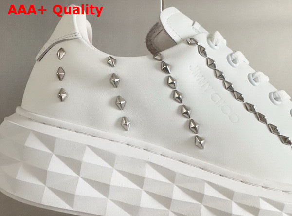 Jimmy Choo Diamond Light Maxi F White Nappa Leather Low Top Trainers with Studs Replica