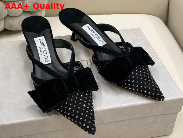 Jimmy Choo Flaca Mule 50 Black Crystal Mesh and Suede Replica