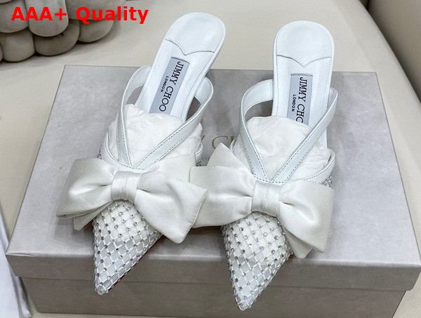 Jimmy Choo Flaca Mule 50 White Crystal Mesh and Leather Replica